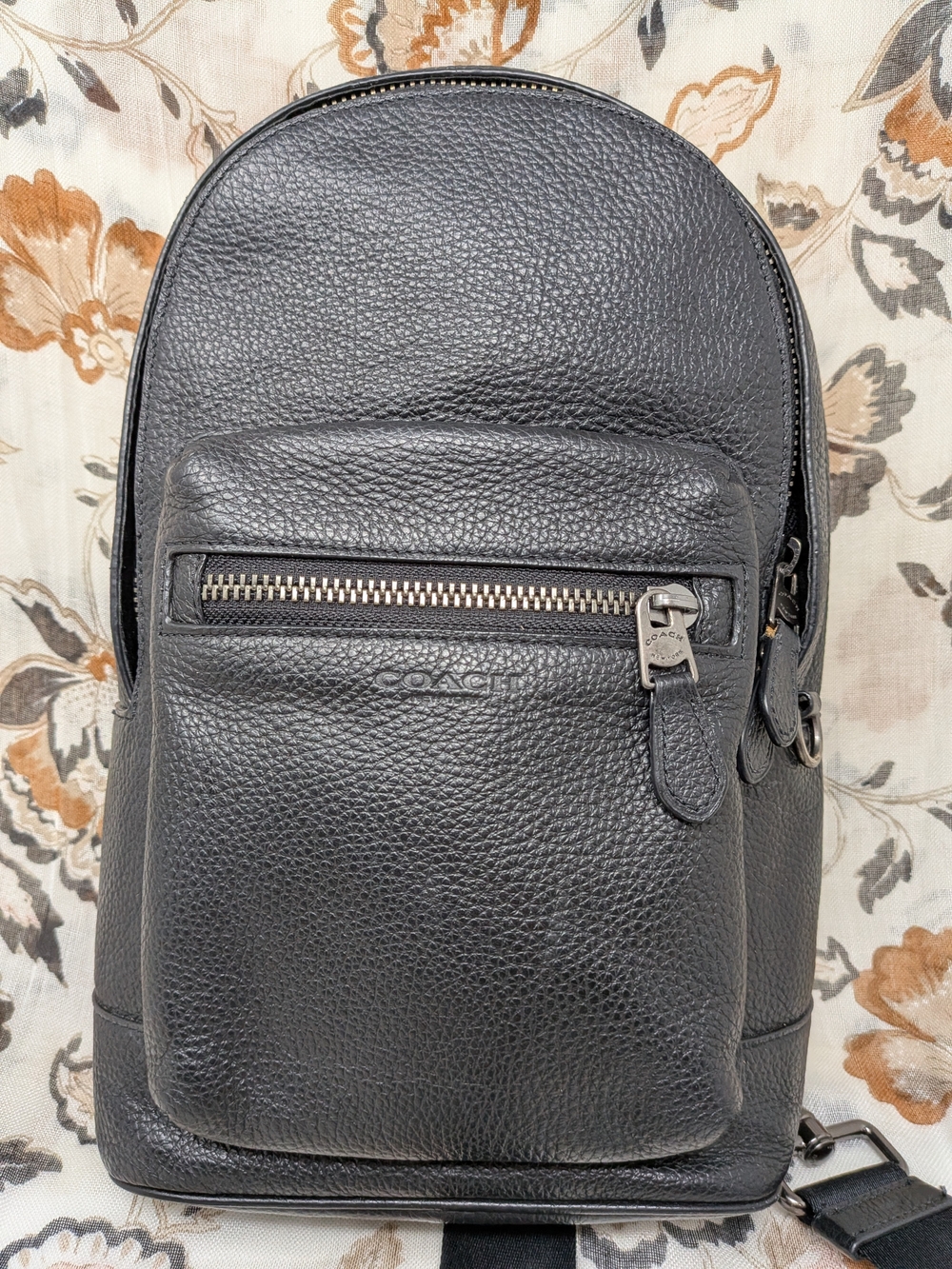 Coach West Black Pebbled Leather Mini Backpack with Front Zip Pocket